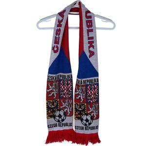 Czech Republic Soccer Scarf Crests Red Blue White Futbol Souvenir Fringe 62 inch